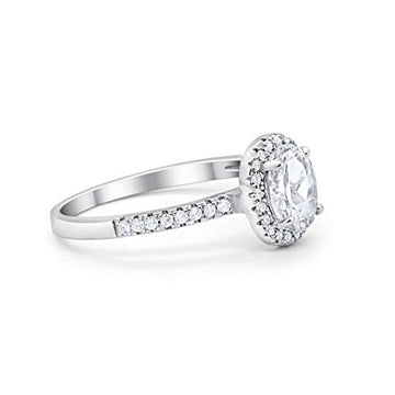 Halo Engagement Ring Oval Round Simulated Cubic Zirconia 925 Sterling Silver
